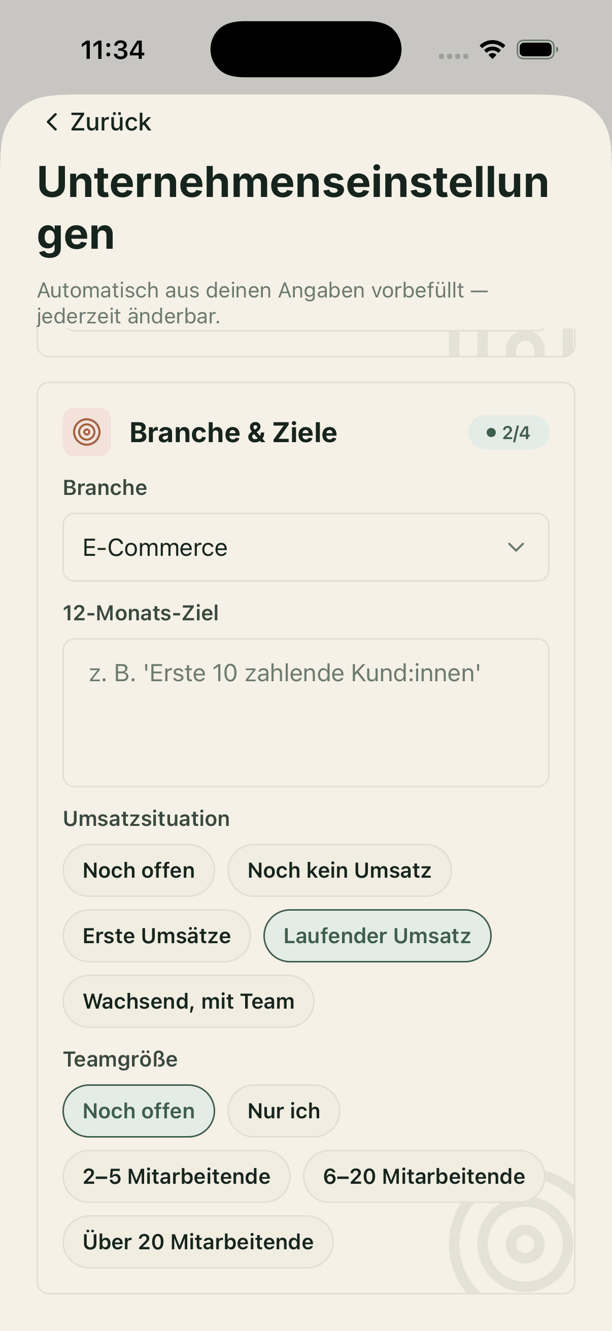 Unternehmenseinstellungen in der Vantric-App